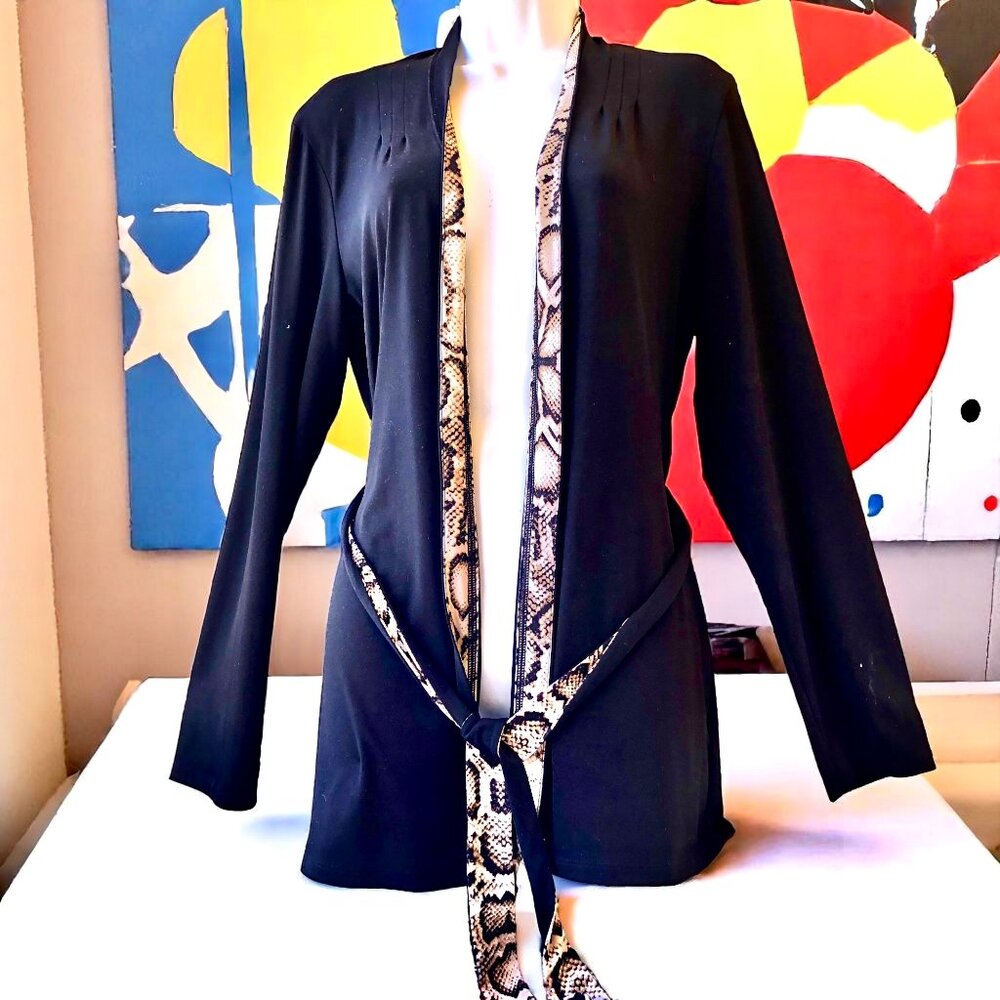 Due Per Due Vintage Black Open Jacket Topper Blazer + Reptile Print Belt